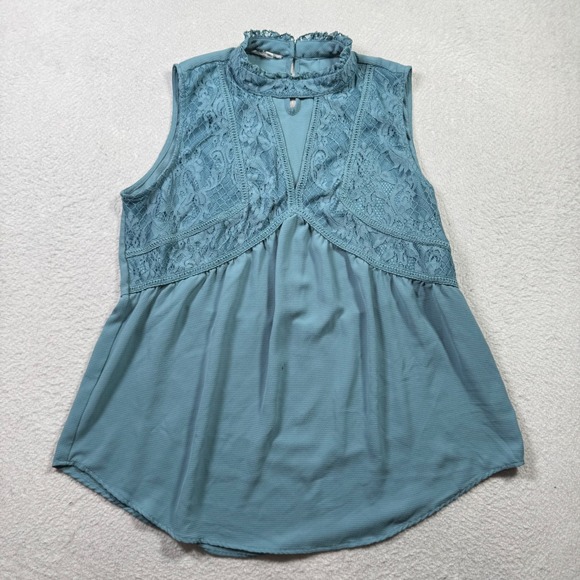 Maurices Tops - maurices Teal Lace Mock Neck Keyhole Peplum Top Women's XL Sleeveless Dressy‎